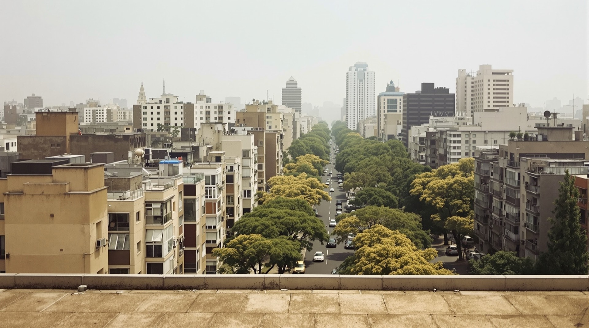 Vista de los techos de un barrio del norte de Buenos Aires con avenidas arboladas