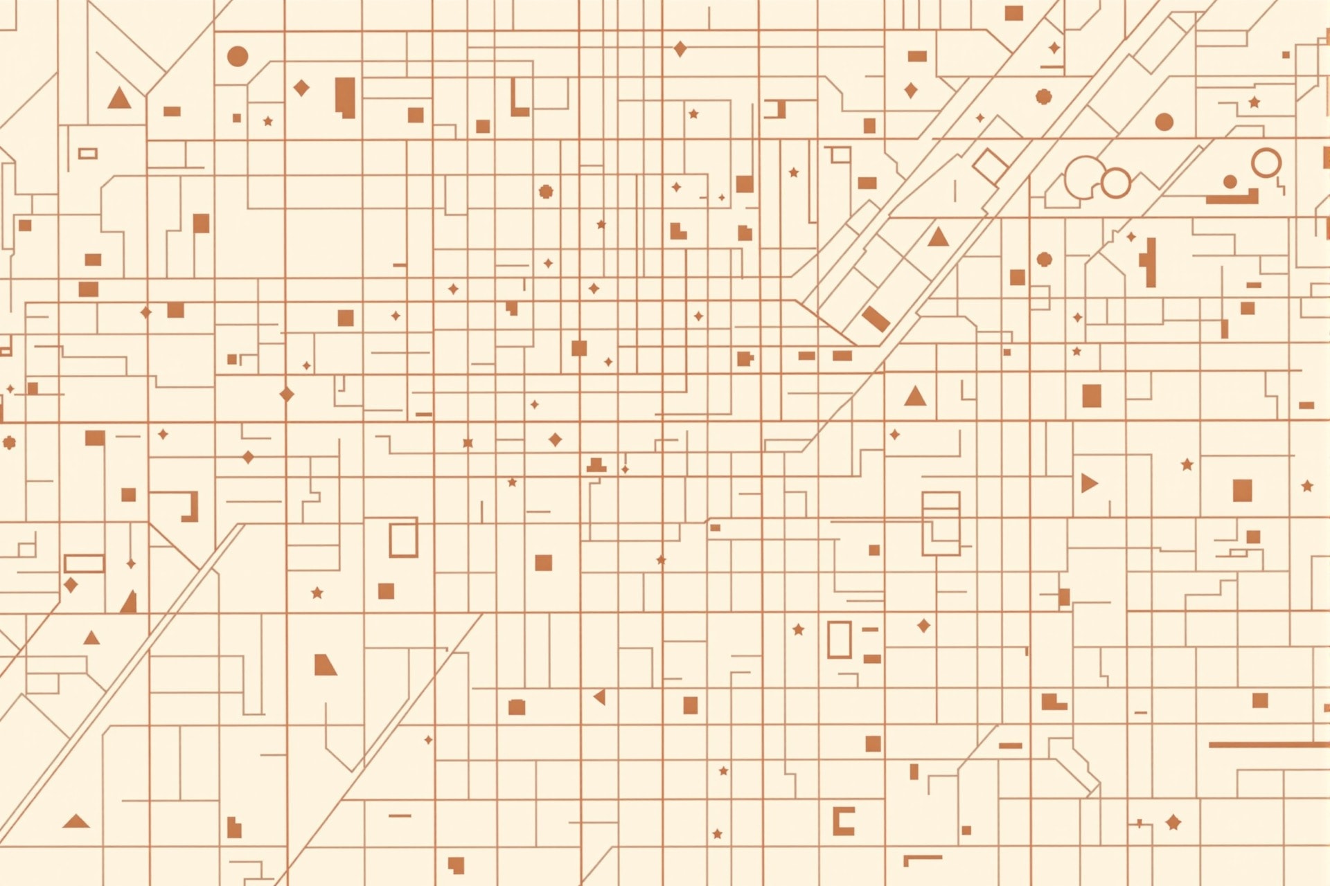 Ilustración de una trama urbana con marcadores sobre el plano